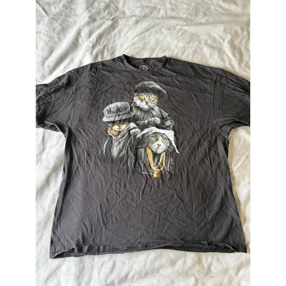 Dom It's A Mans World Thug Life Cats Graphic T-Shirt Mens 2XL Black Short Sleeve